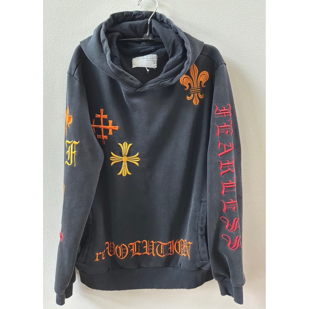 Smoke Rise Fearless Revolution Hoodie Black Orange Embroidered Cross XL H11048